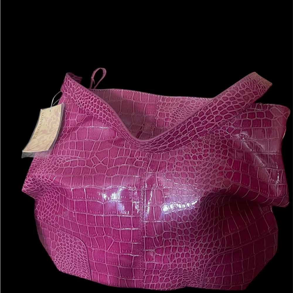 Pink Purple Crocodile-Embossed Shoulder Bag